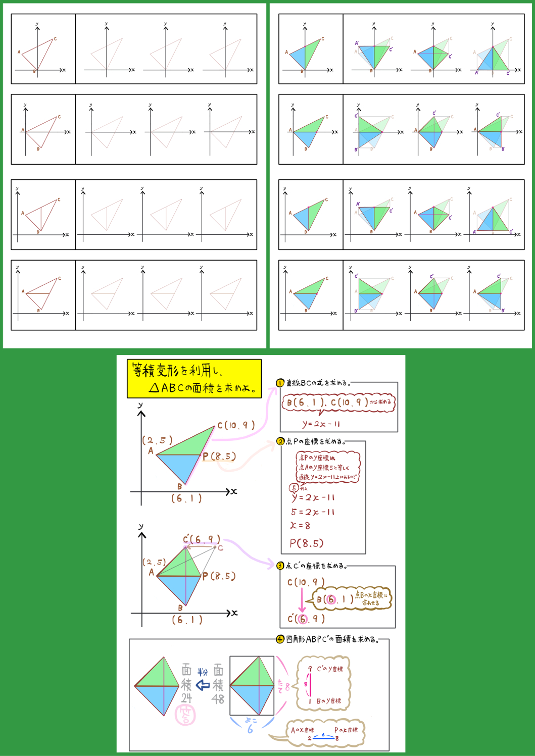 等積変形をグラフで応用し座標平面上の三角形の面積を求める手順 坂田先生のブログ