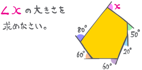 六角形の外角xの大きさを求めよ