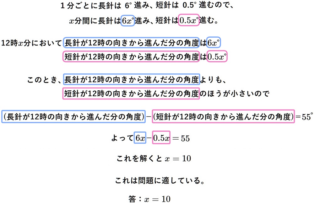 時計の針の角度の基本問題の解説2