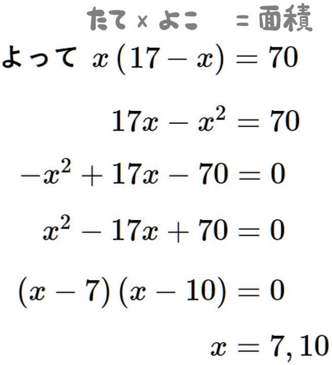 長方形が題材の２次方程式の利用の式