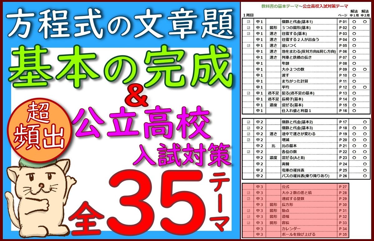 ２次方程式の利用のもくじの基本から標準問題