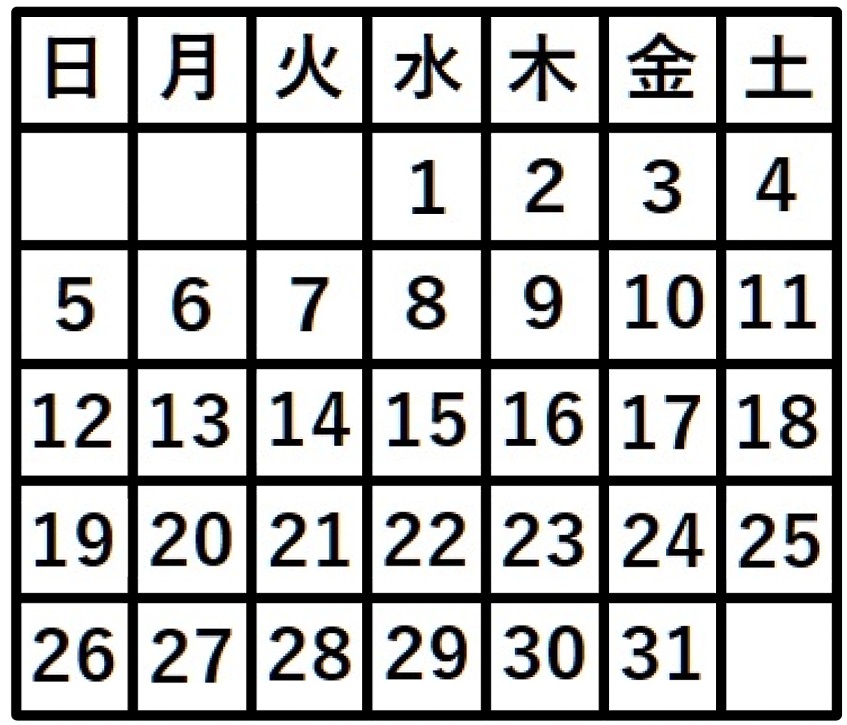 ２次方程式の利用のカレンダー問題の図