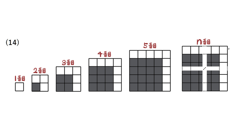 問14：白と黒の個数を求める1番目からn番目の図